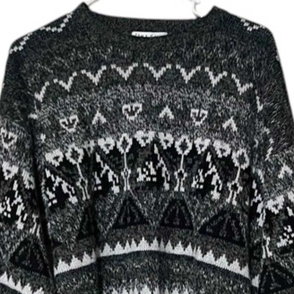 Vintage 1990's City Streets Black and Gray Abstract Grandpa Sweater - Picture 2 of 8